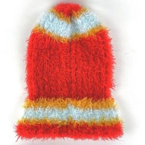 Free People Womens Cozy Warm Airy Rib Stripe Beanie One Size Red Gold White NWOT